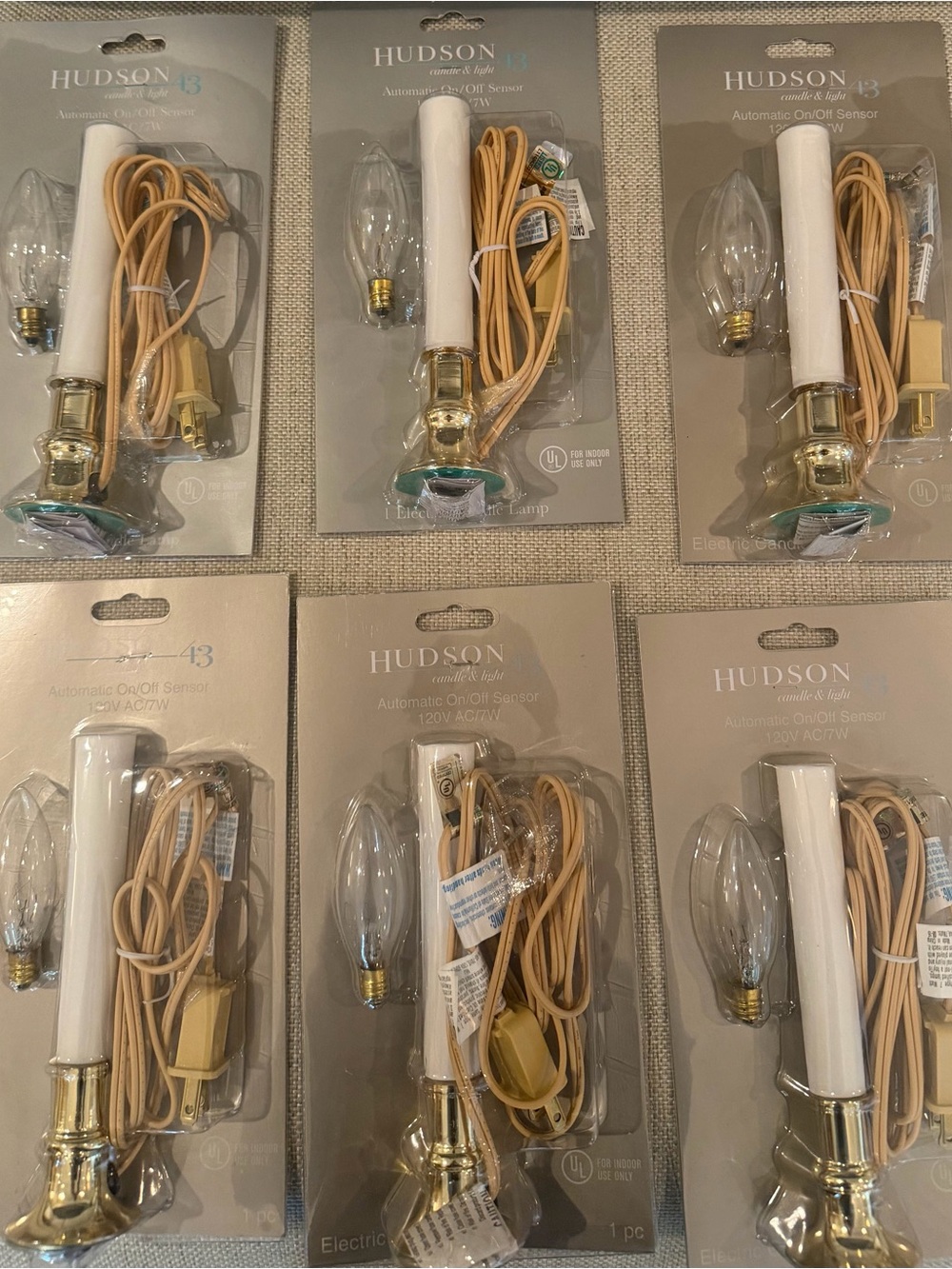 Set of six (6) Automatic On/Off Sensor Electric Taper Candles- White